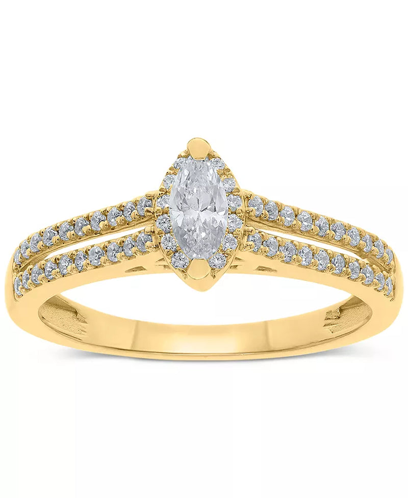 Diamond Marquise Double Row Halo Engagement Ring (1/2 Ct. T.W.) in 14K White, Yellow or Rose Gold