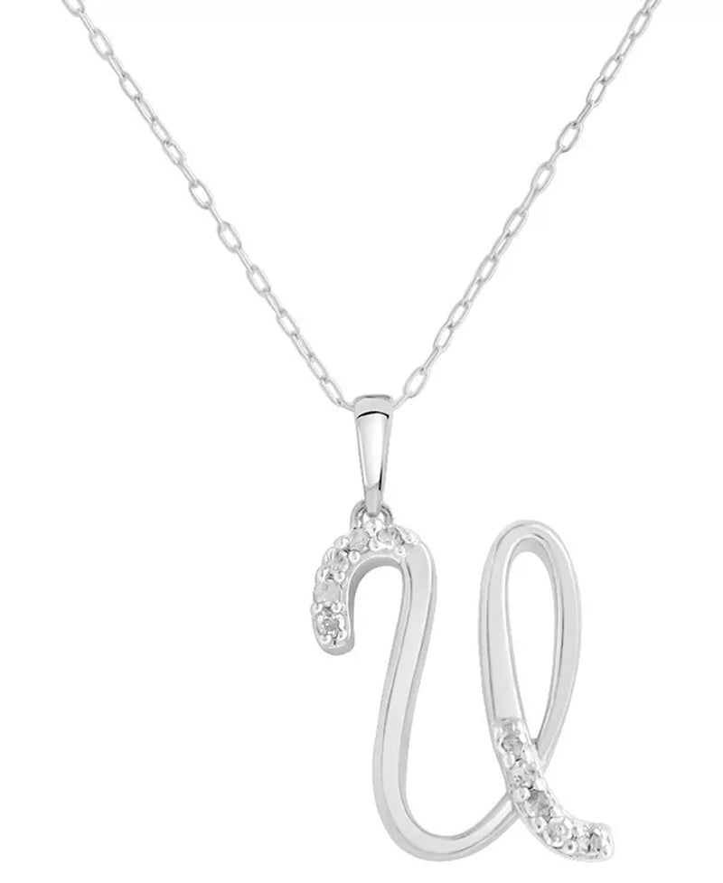 Diamond Fancy Initial 18" Pendant Necklace (1/10 Ct. T.W.) in Sterling Silver