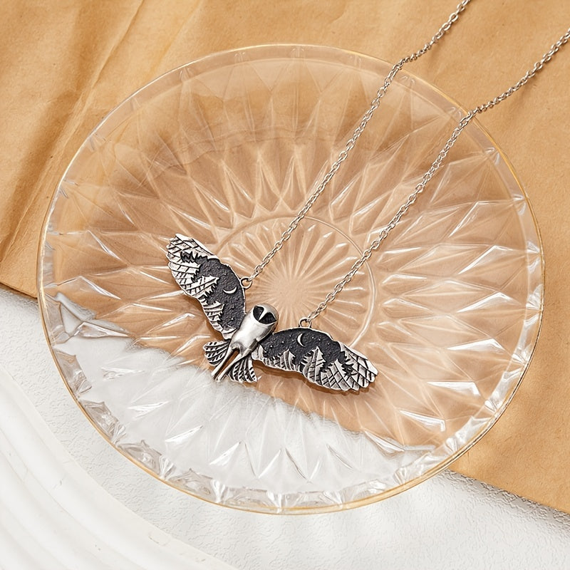 [Vintage Witch Moon Phase Necklace] Vintage Silvery Owl Pendant Necklace Witch Moon Phase Art Necklace Ladies Animal Totem Necklace Jewelry Gift