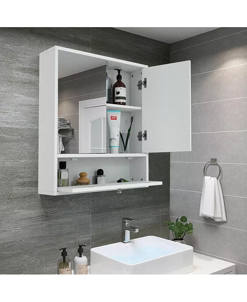 Double Door Wall-Mounted Bathroom Mirrored Medicine Cabinet-White