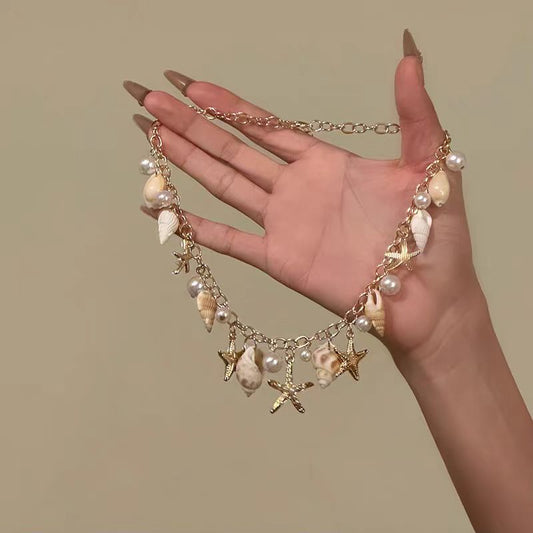 Seaside vacation style, starfish shell tassel style, summer ocean beach, collarbone chain accessory for women
