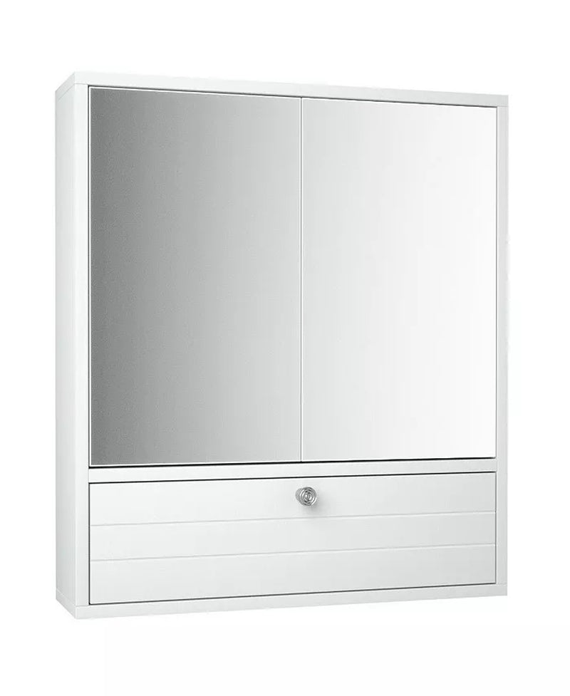 Double Door Wall-Mounted Bathroom Mirrored Medicine Cabinet-White