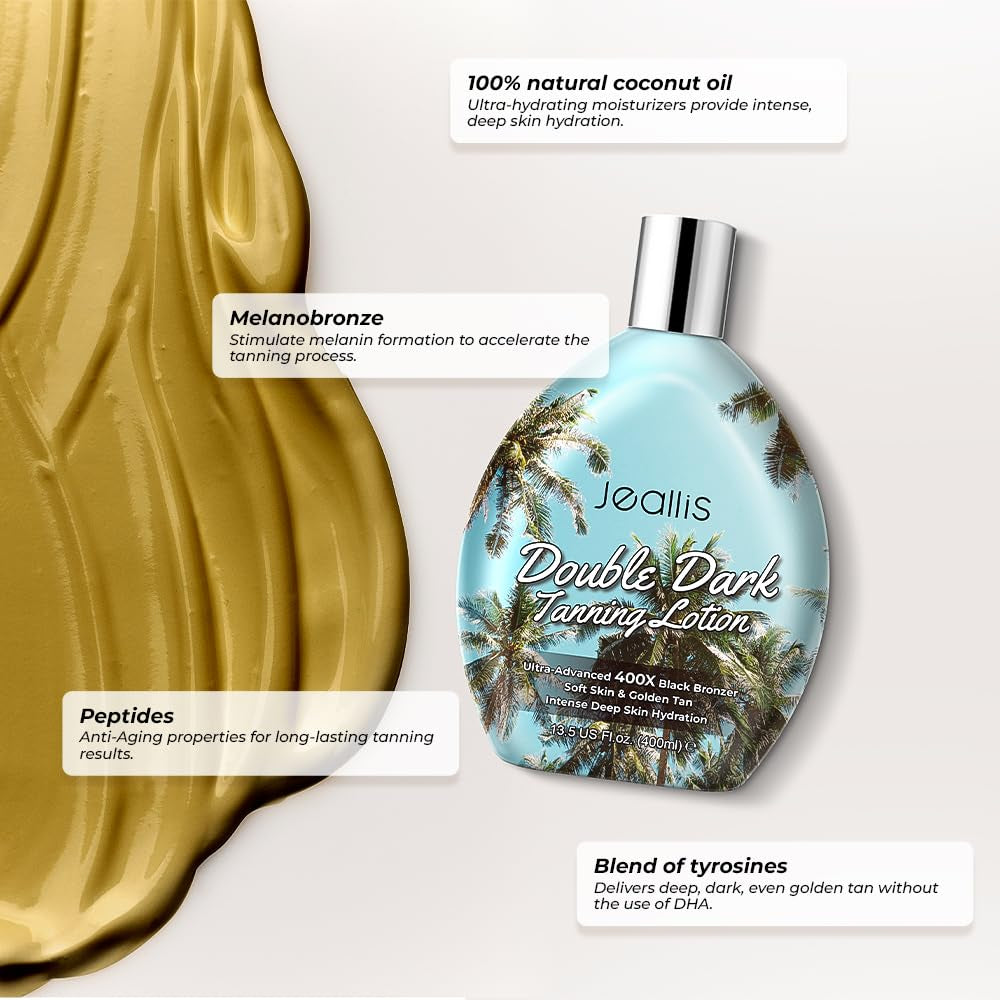 Double Dark Indoor Tanning Bed Lotion with Bronzer, Indoor Suntan Lotion Tanning Lotion for Tanning Bed with Tattoo Protecting Formula, Bronzer Tanning Lotion, 13.5Oz