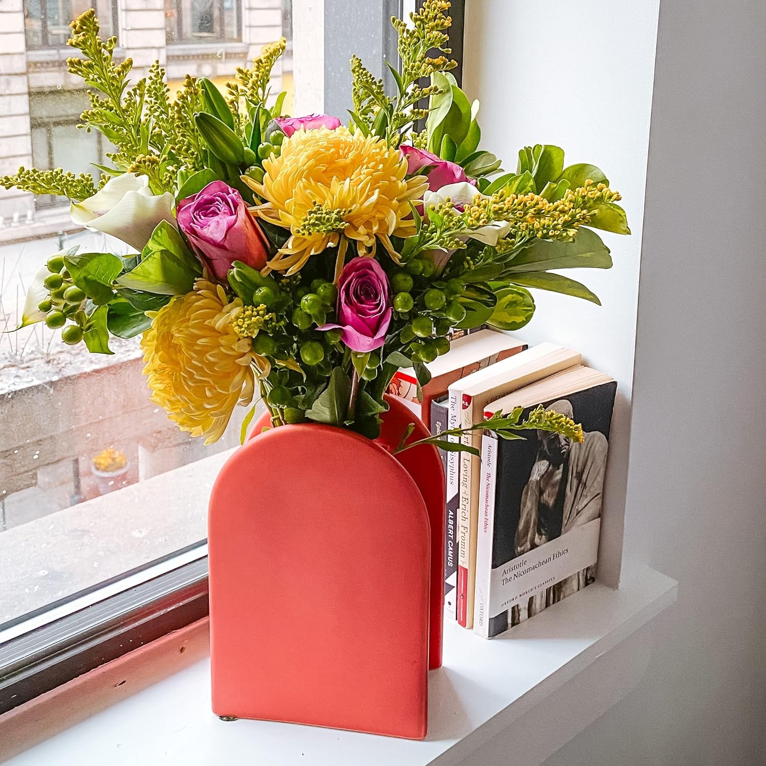Ceramic Vases for Flowers - Coral Tall | Red Vase, Home Decorations for Living Room, Table Vase, Boho Vase Aesthetic Room Decor, Modern Vase, Vase Set, Decorative Modern Gift