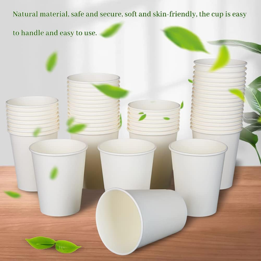 [150 Pack] Paper Cups 8 Oz, Disposable Paper Coffee Cup, Hot or Cold Beverage Drinking Paper Cups, Paper Cups for Party, Picnic, BBQ, Travel, and Event(White)