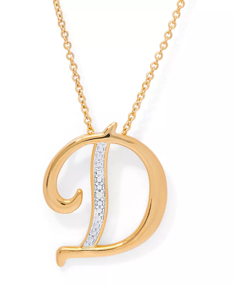Diamond Accent Initial Pendant Necklace 18" in Gold Plate or Rose Gold Plate