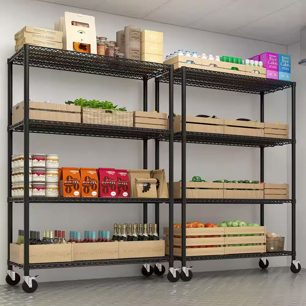5-Tiers Steel Adjustable Garage Storage Shelving Unit in Black with Wheels (55.12 In. W X 75.59 In. H X 23.62 In. D)