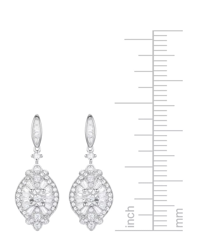 Diamond Baguette & round Cluster Drop Earrings (1/2 Ct. T.W.) in Sterling Silver