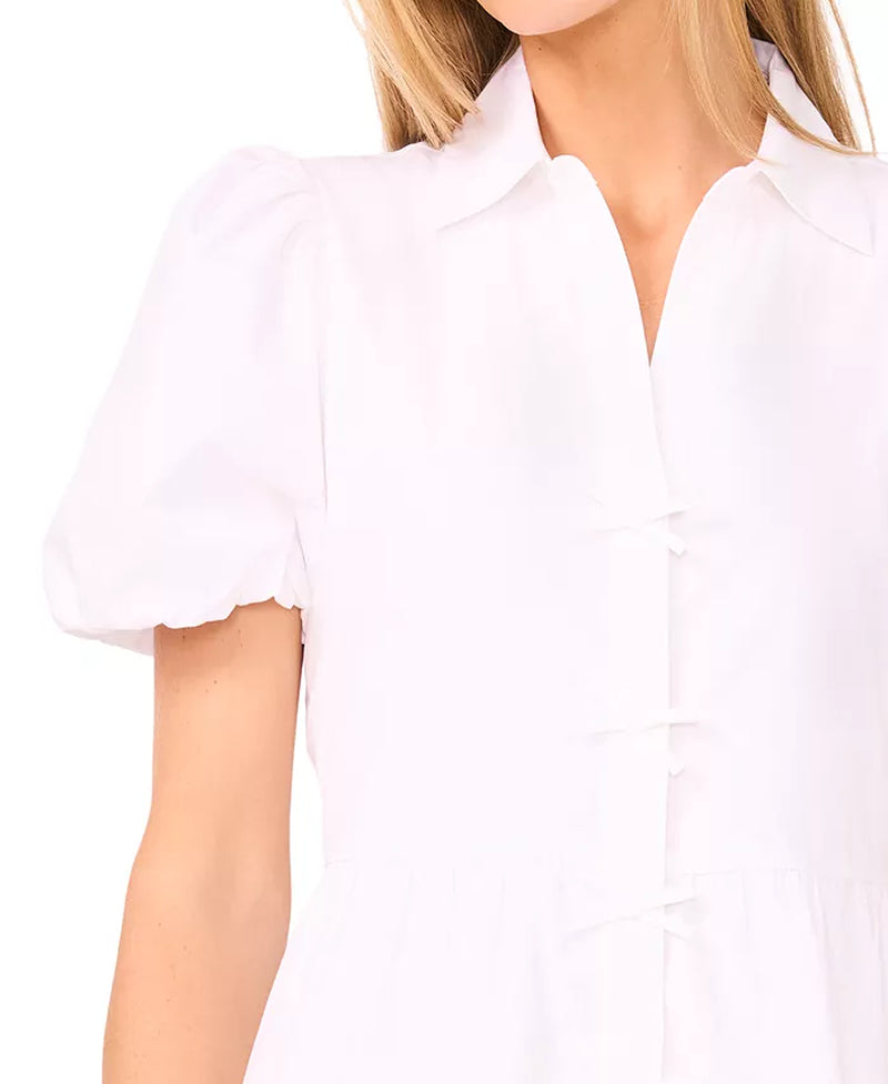 Women'S Bubble-Short-Sleeve Tiered Midi Dress
