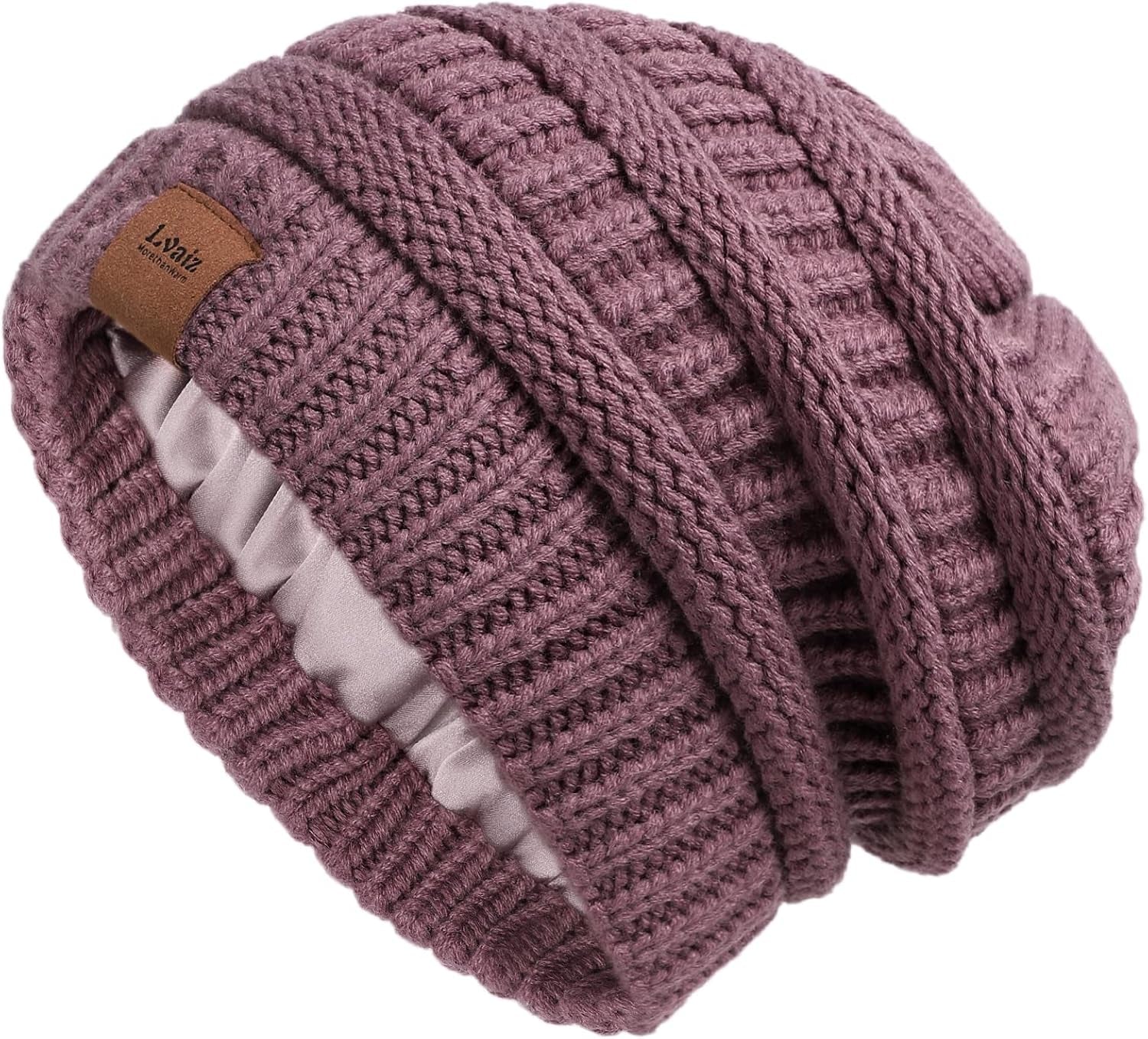 Womens Satin Lined Winter Beanie Hats Cable Knit Beanie for Men Silk Lining Thick Chunky Cap Soft Slouchy Warm Hat