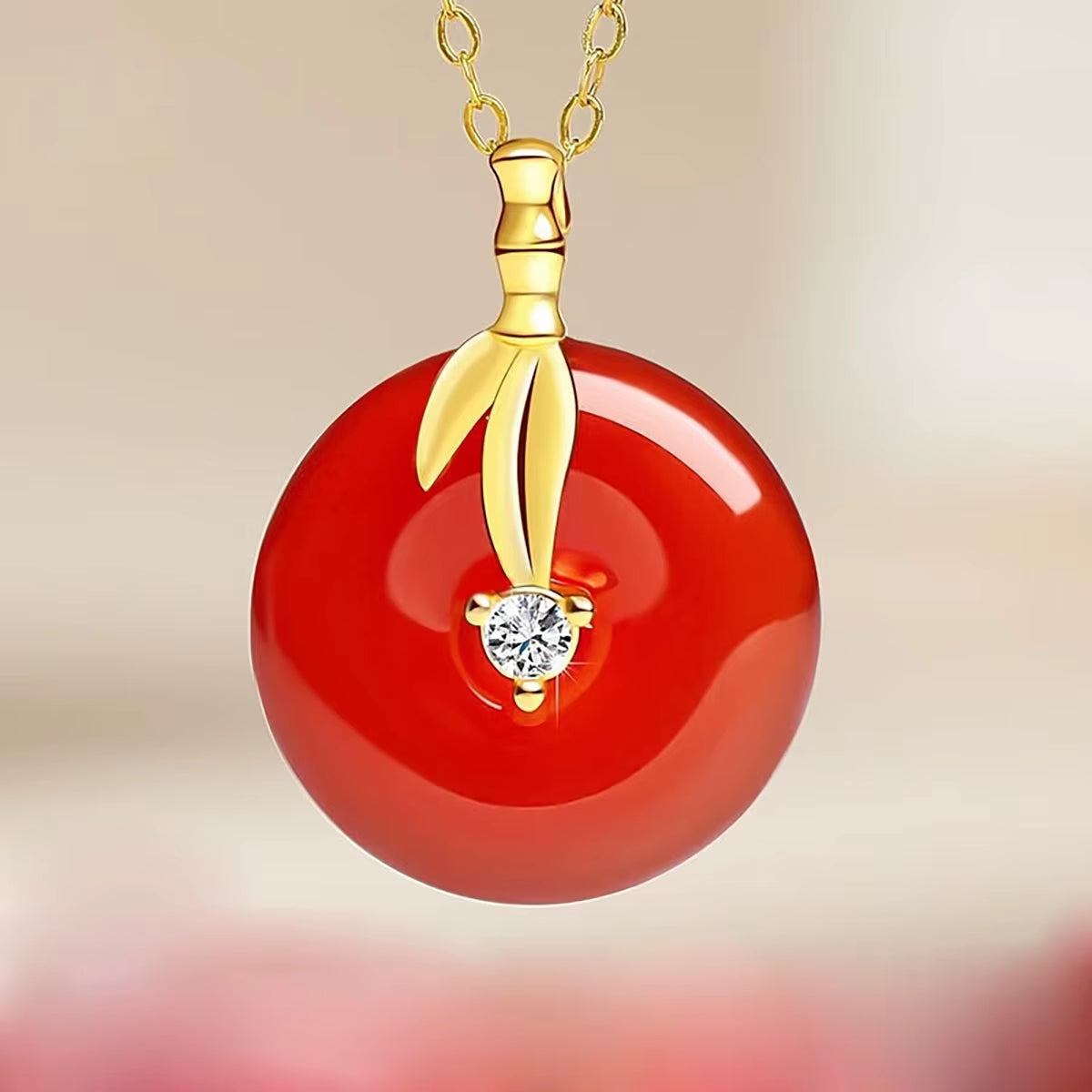 100% Real Gold 18K Natural Agate Necklace for Women Heart Pendant Au750 Pure Original Gold Jewelry Valentine'S Day Gifts
