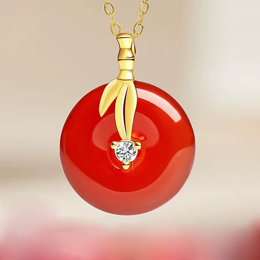100% Real Gold 18K Natural Agate Necklace for Women Heart Pendant Au750 Pure Original Gold Jewelry Valentine'S Day Gifts