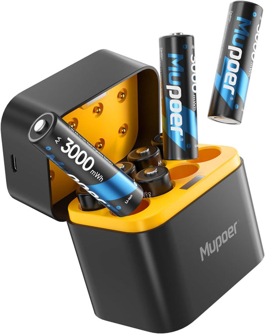 Rechargeable AA Batteries Lithium with Charger, 8 Pack 1.5V 3000Mwh Double A