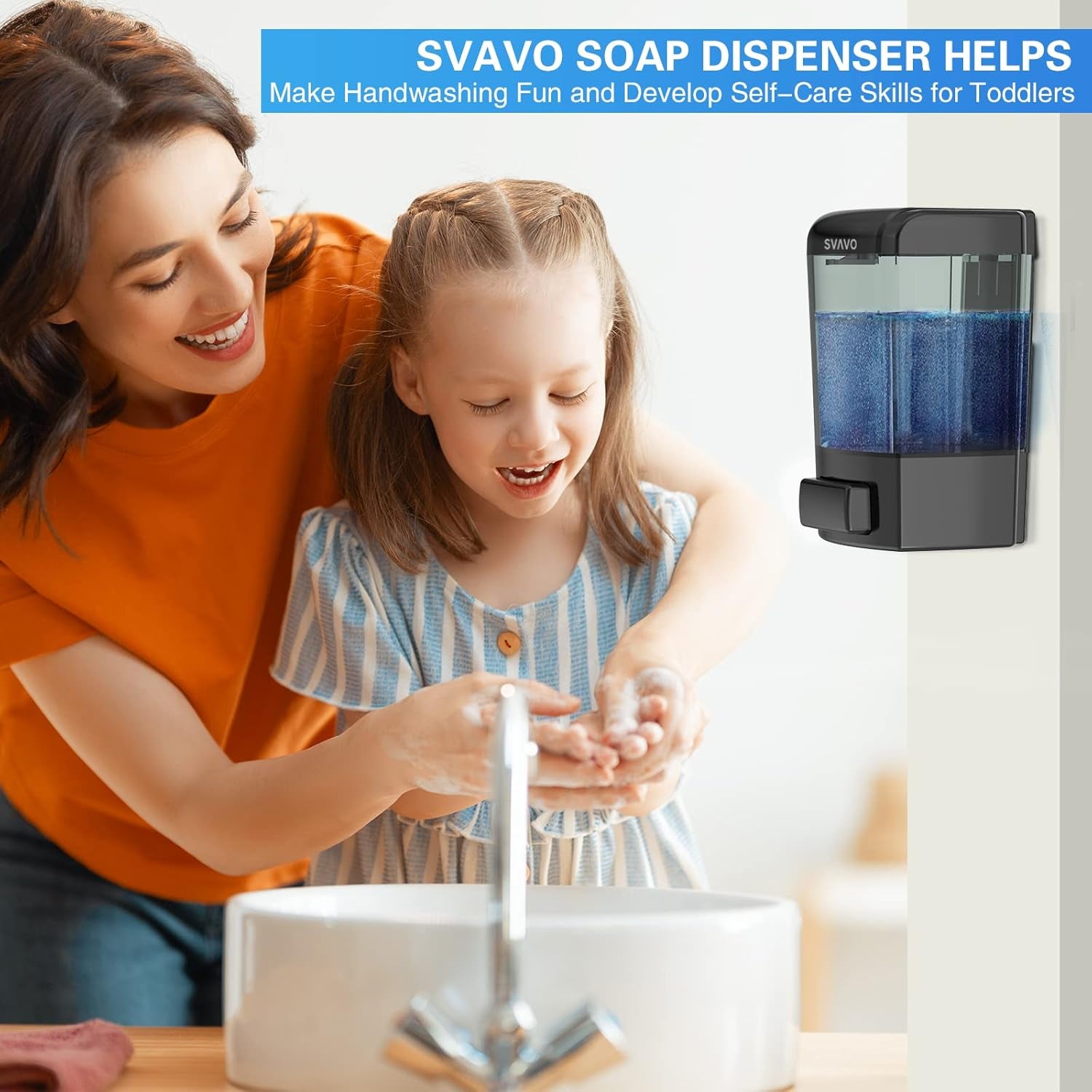 Wall Mounted Soap Dispenser Kitchen Bathroom Manual Soap Dispenser Refillable Hand Soap Pump for Liquid Contianers Shampoo Gel Chamber for Household Commerical 23.7 Fl.Oz (700Ml), Black