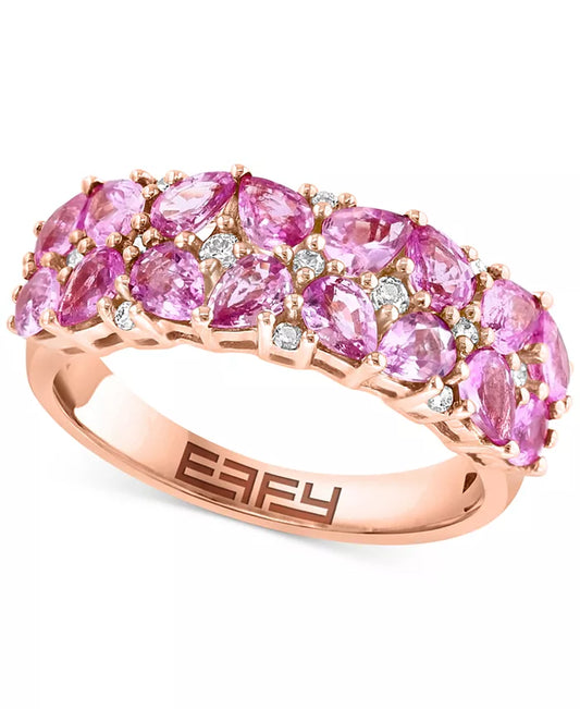 EFFYÂ® Pink Sapphire (2-1/4 Ct. T.W.) & Diamond (1/8 Ct. T.W.) Cluster Ring in 14K Rose Gold