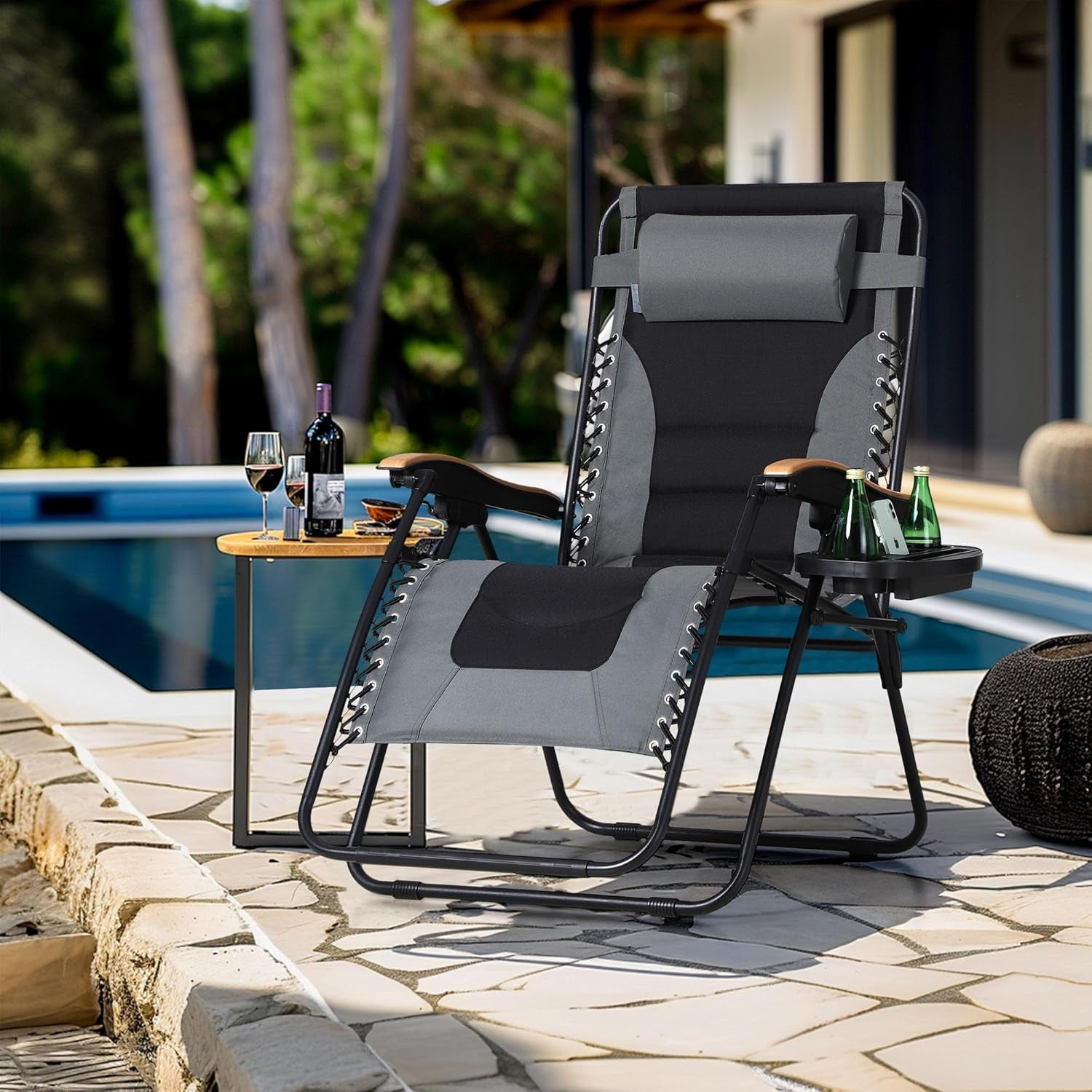 Zero Gravity Chairs Set of 2, XL Oversized Outdoor anti Gravity Chair, Patio Lounge Folding Adjustable Chair with Cup Holder & Padded Headrest, Support 400Lbs,Grey