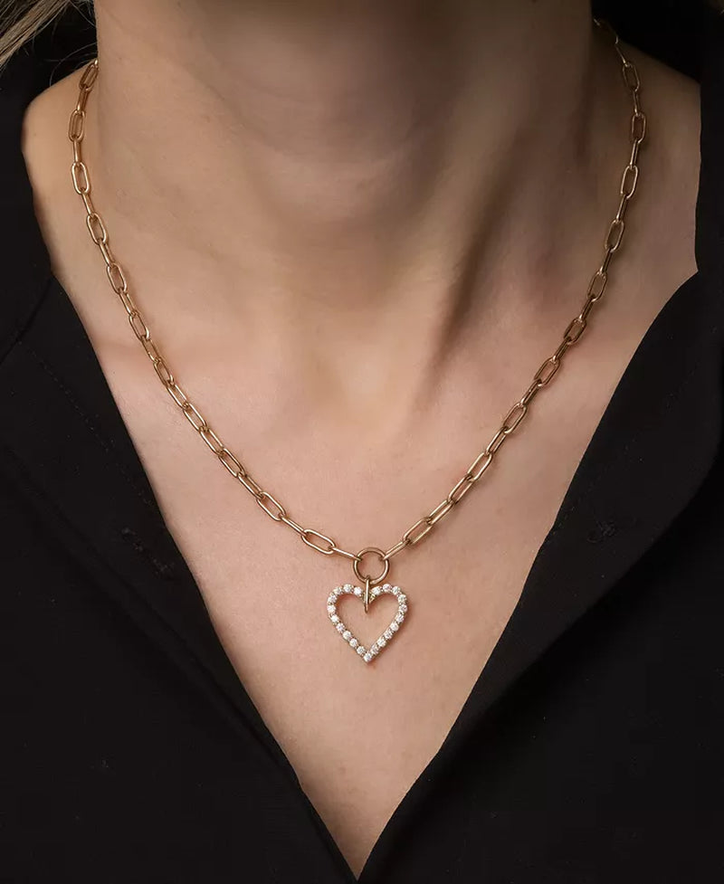Diamond Heart Paperclip Link 17" Pendant Necklace (1/2 Ct. T.W.) in 14K Gold, Created for Macy'S