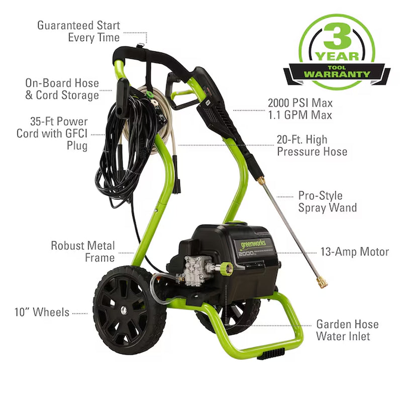 2000-PSI 1.1-GPM Cold Water Electric Pressure Washer-In with 3 Spray Tips