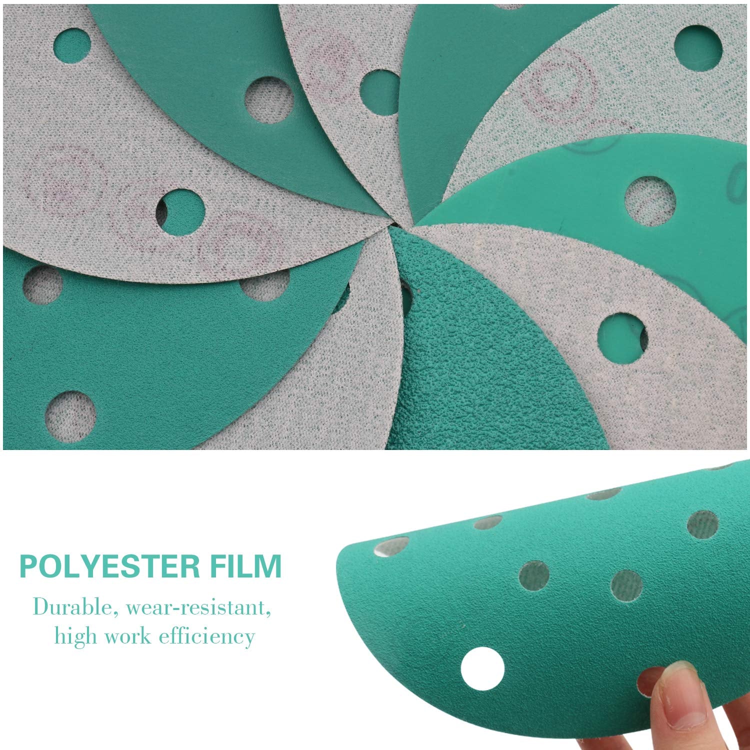 6 Inch Sanding Discs 17 Hole 20 Pack, 60 Grit Assorted Sandpaper Hook and Loop Random Orbital Sander Wet Dry Dustless Film-Backed Green Sandpaper by