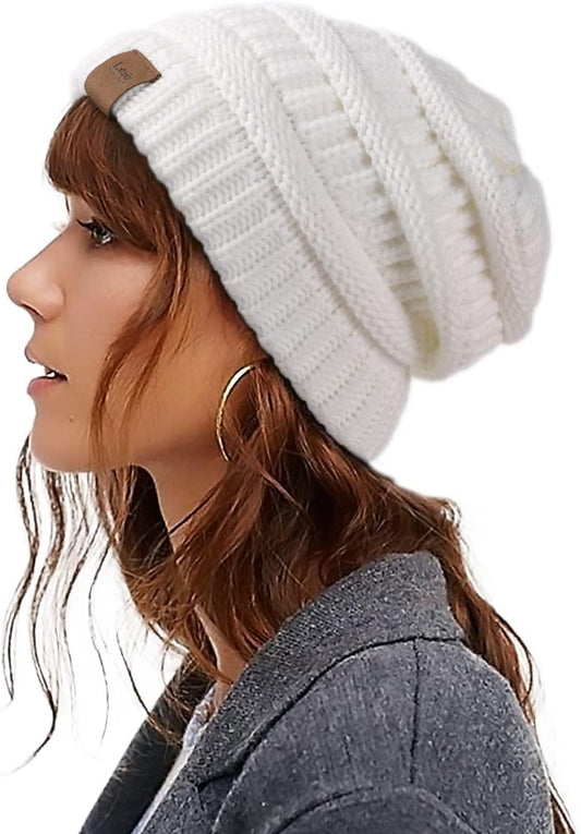 Womens Satin Lined Winter Beanie Hats Cable Knit Beanie for Men Silk Lining Thick Chunky Cap Soft Slouchy Warm Hat