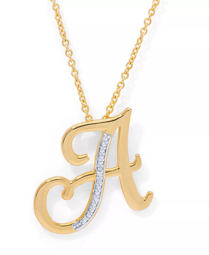 Diamond Accent Initial Pendant Necklace 18" in Gold Plate or Rose Gold Plate