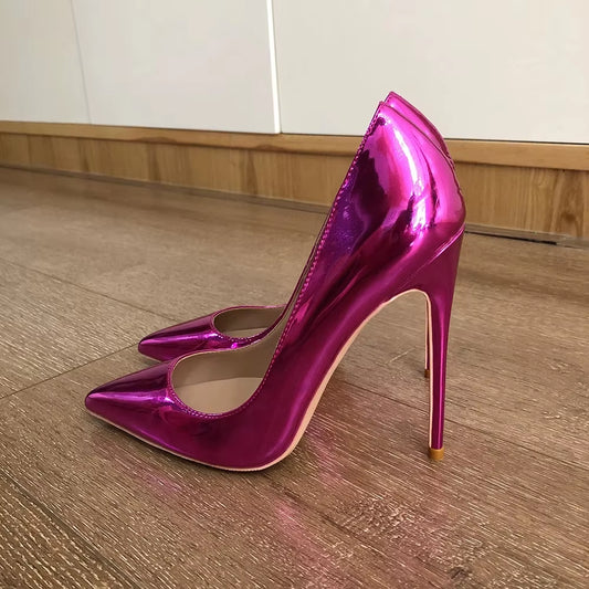 Sexy Shiny Purple 12Cm High Heels Women Pointy Toe Stiletto Pumps Fashion 8Cm 10Cm 12Cm OL Slip on Wedding Party Shoes