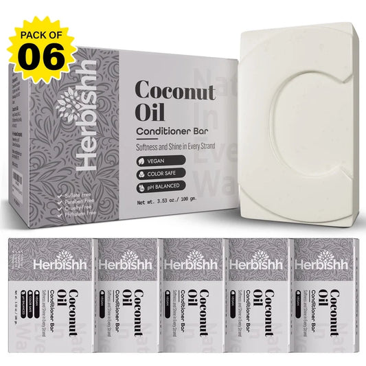 Coconut Oil Conditioner Bar Pack of 6 – Deep Moisturizing Solid Conditioner for Dry & Curly Hair – Restores Damaged Hair, Reduces Breakage, Vegan, Sulfate-Free, for Women & Men, 3.53 Oz Each