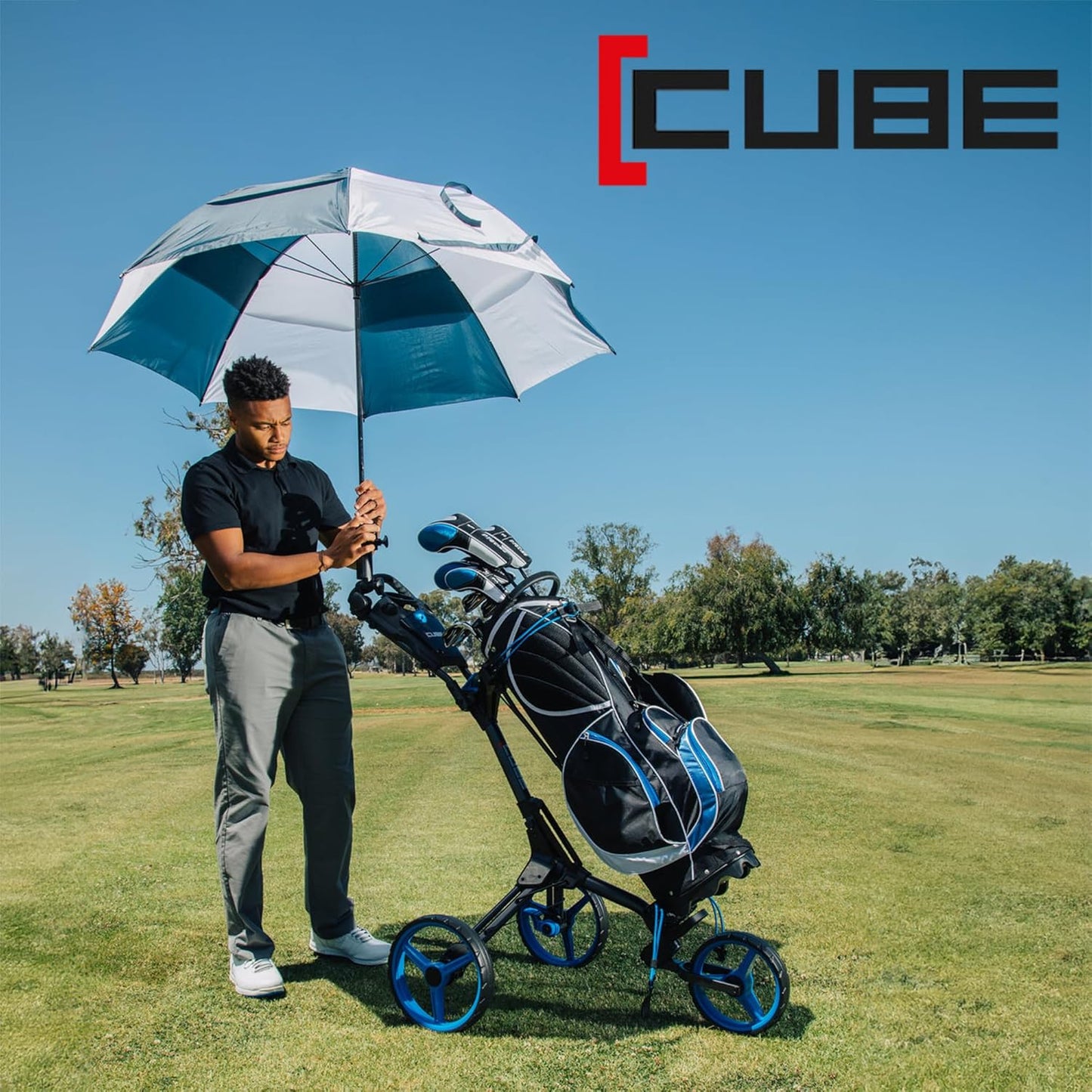 CART 3 Wheel Push Pull Golf CART - Two Step Open/Close - Smallest Folding Lightweight Golf CART in the World - Choose Color!