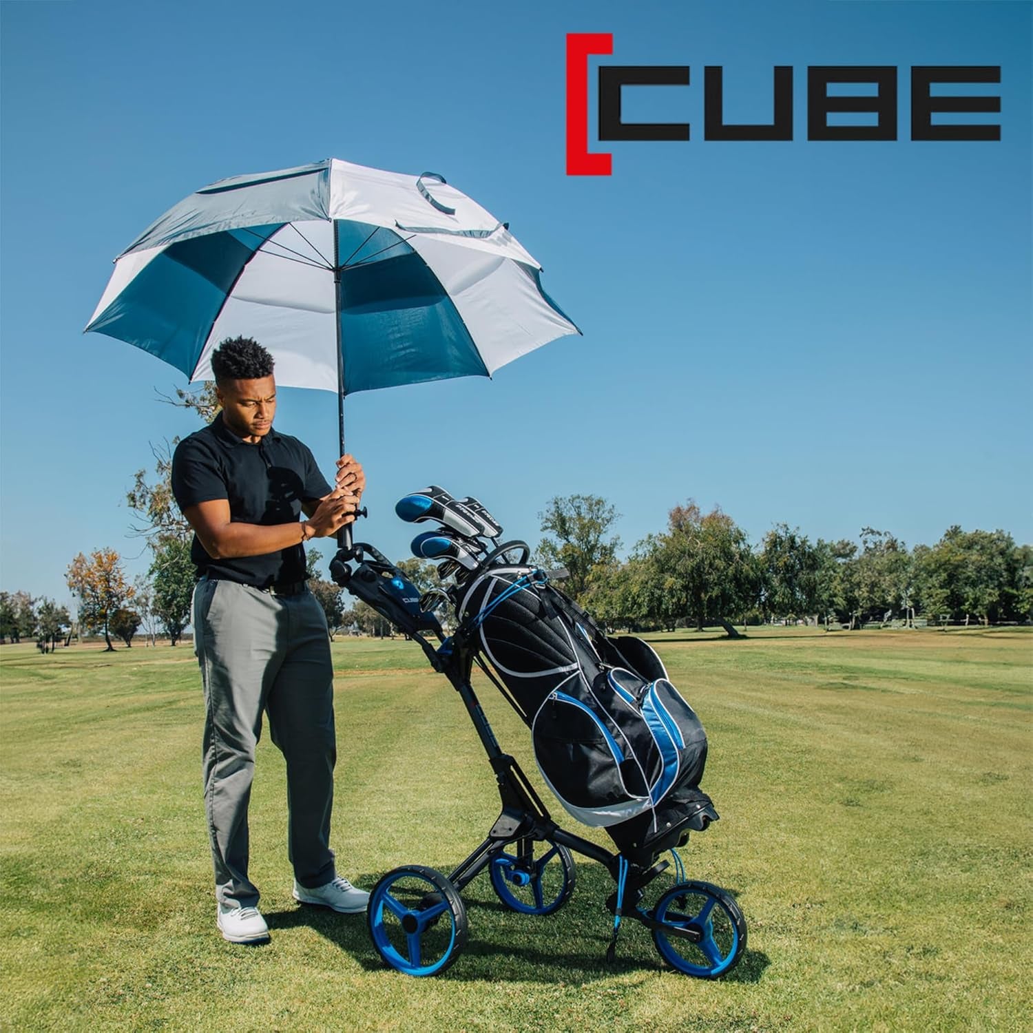 CART 3 Wheel Push Pull Golf CART - Two Step Open/Close - Smallest Folding Lightweight Golf CART in the World - Choose Color!