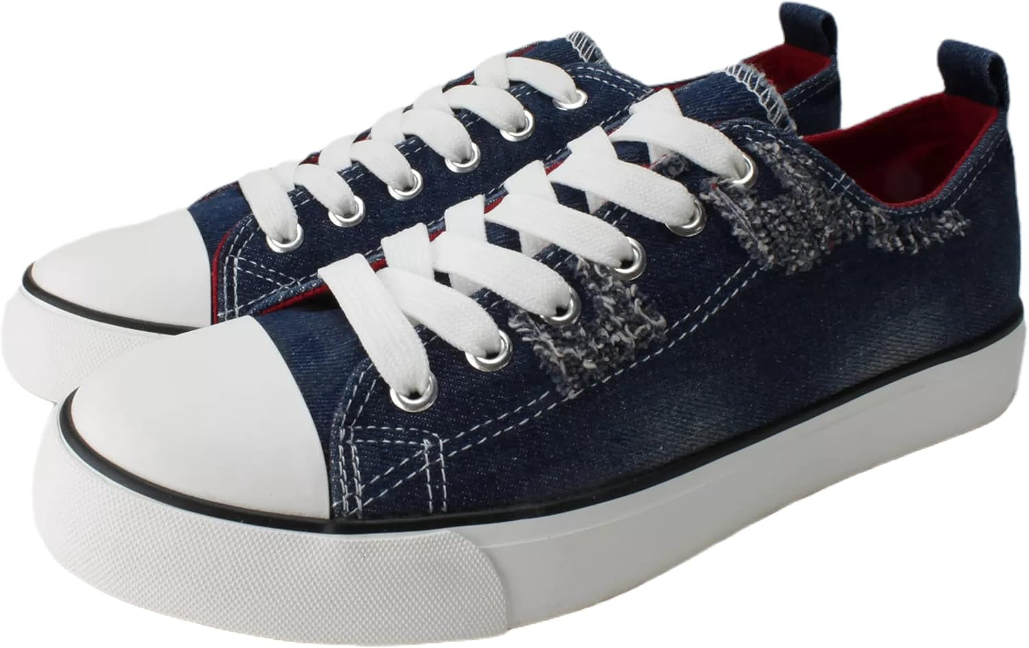 Women'S Low Top Canvas Sneaker Shoes, Comfortable Brushed Washed Denim Upper, Lace Up, Perfect for Gym, Walking or Dress