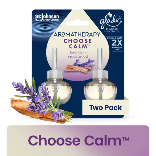 Aromatherapy Plugins Air Freshener Refills, Choose Calm Scent with Notes of Lavender & Sandalwood, Fragrance Infused with Essential Oils, 2 X 0.67 Oz (19.8 Ml)