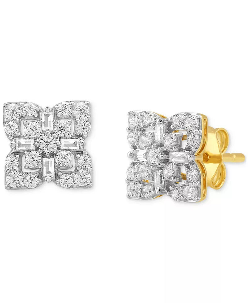 Diamond round & Baguette Cluster Studs Earrings (1/2 Ct. T.W.) in 10K Gold
