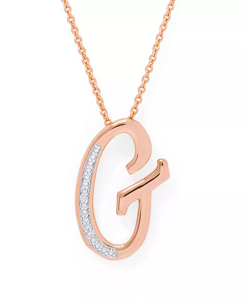 Diamond Accent Initial Pendant Necklace 18" in Gold Plate or Rose Gold Plate