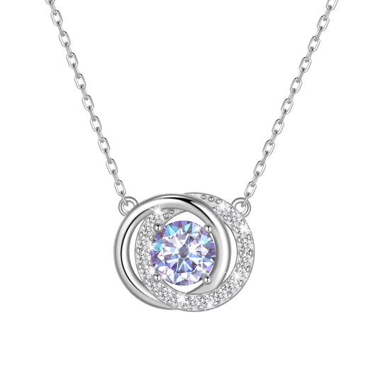 1 Carat Moissanite Necklace D Color VVS1 round Cut Simulated Diamond Halo Pendant Necklace, 925 Sterling Silver June Birthstone Necklace Birthday Christmas Jewelry Gifts for Women