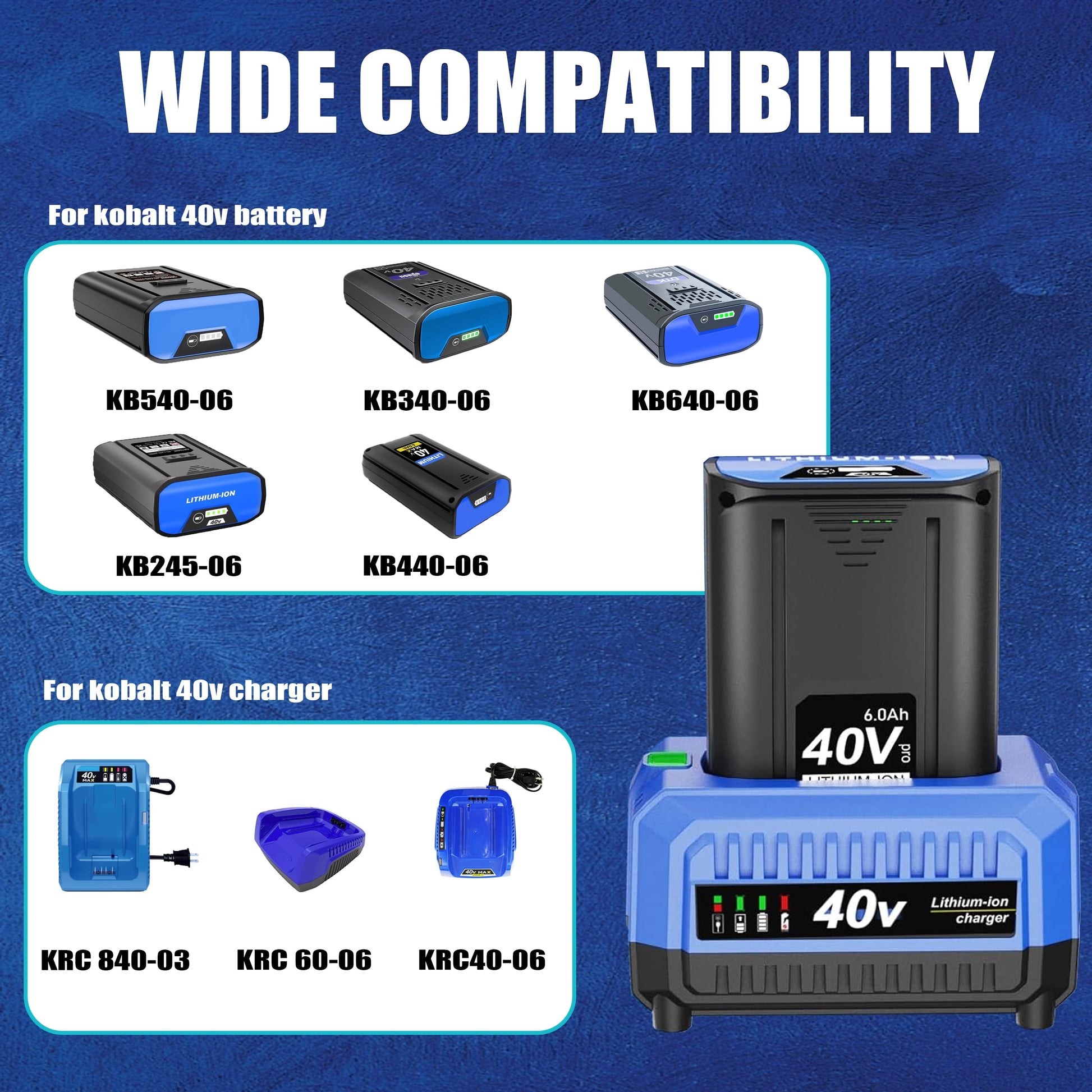 Upgraded 40V Fast Charger for Kobalt 40V Battery Charger, Compatible with Kobalt 40 Volt Max Battery KB440-03 KB540C-06 KB540-06 KB2540C-06 KB640-03 KB240-06 KB640-06 KB245-06