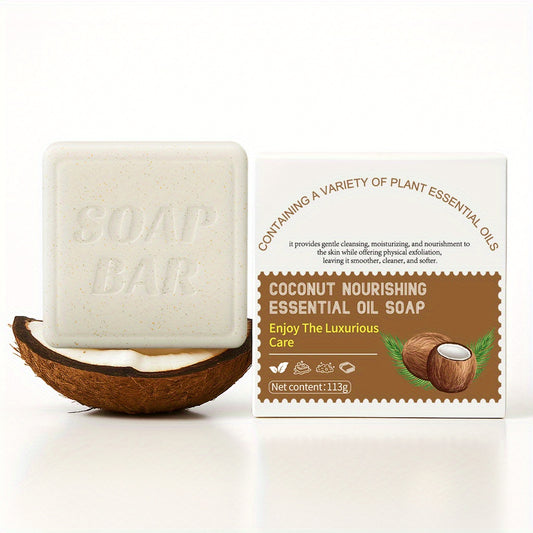 Coconut Nourishing Essential Oil Soap Bar - Hydrating & Moisturizing Body & Face Soap with Turmeric, Gentle Cleansing for All Light Beige Types, Unisex Adult Use, Shower & Hand Wash, Shower Soap, Natural Soap, Plantbased Soap
