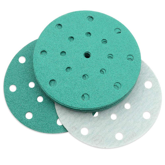 6 Inch Sanding Discs 17 Hole 20 Pack, 60 Grit Assorted Sandpaper Hook and Loop Random Orbital Sander Wet Dry Dustless Film-Backed Green Sandpaper by