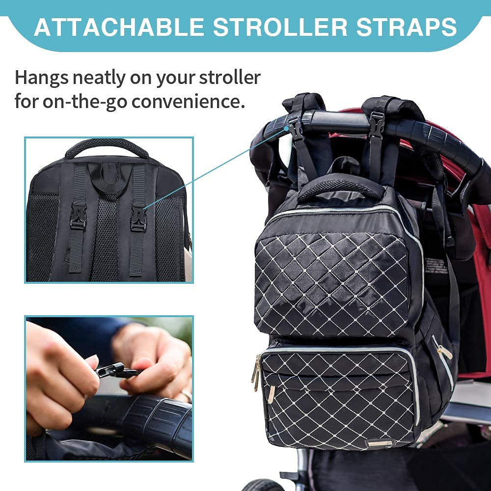 Diaper Bag, Diaper Bag Backpack for Baby Boys Girls, Multifunction Large Rucksack Diaper Bags with Changing Pads, Waterproof Travel Back Pack Knapsack for Dad & Mom -Stylish Black