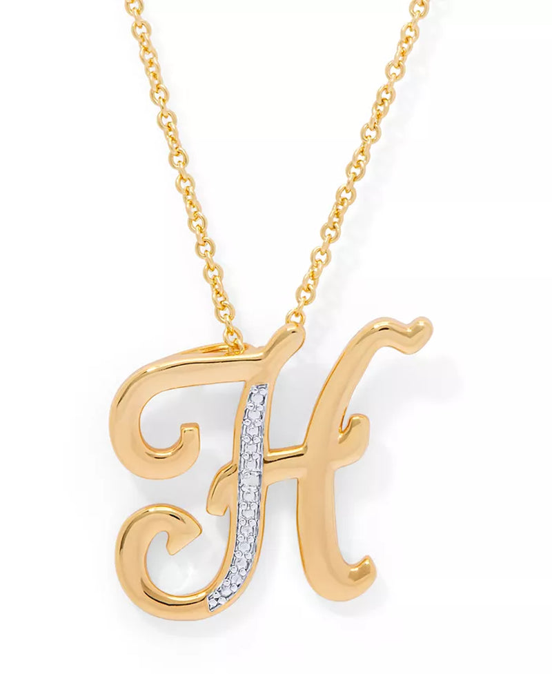 Diamond Accent Initial Pendant Necklace 18" in Gold Plate or Rose Gold Plate