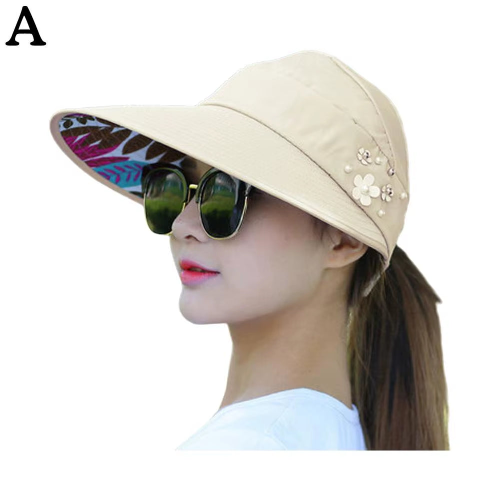 Fashion Womens Ladies Summer Vacation Wide Brim Foldable Sun Hat Anti-Uv Beach Visor Caps Casual Hats