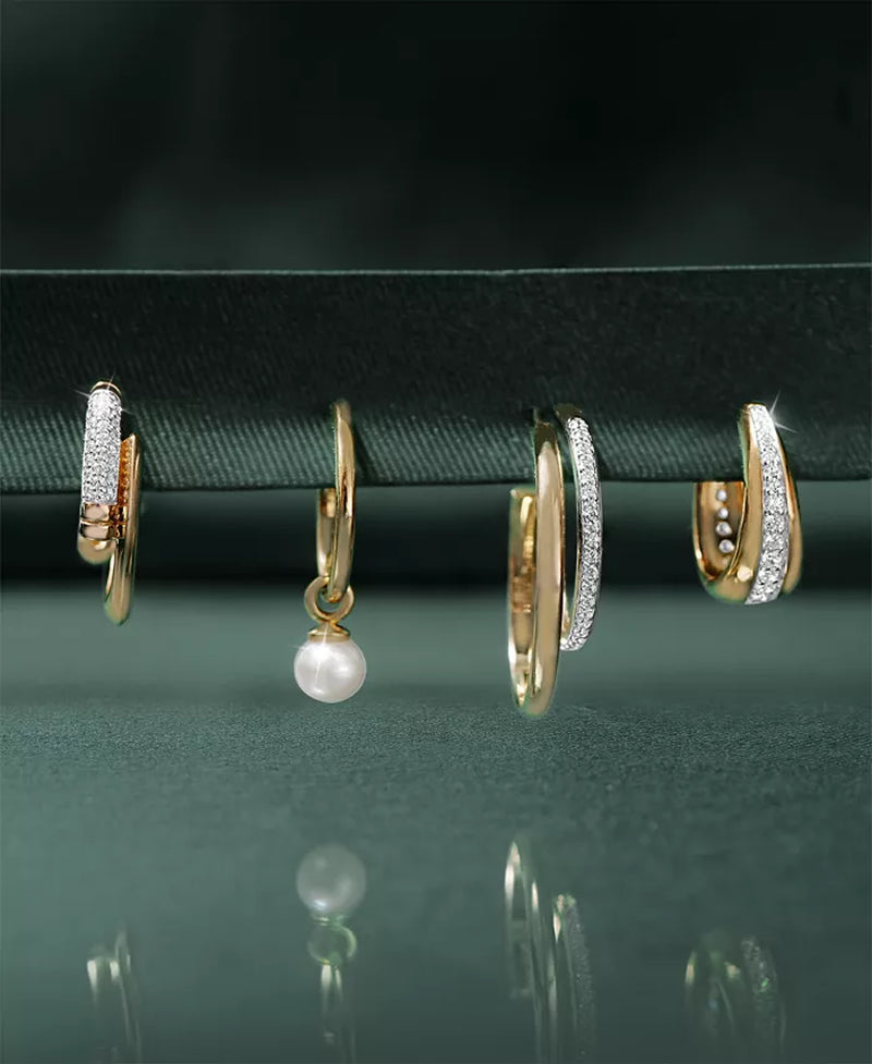 Diamond Double Small Hoop Earrings (1/4 Ct. T.W.) in Gold Vermeil, Created for Macy'S