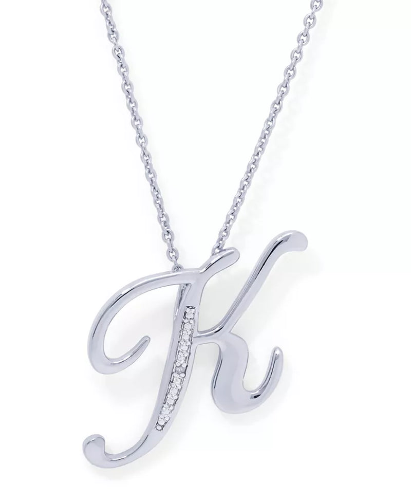 Diamond Accent Initial Pendant Necklace 18" in Silver Plate