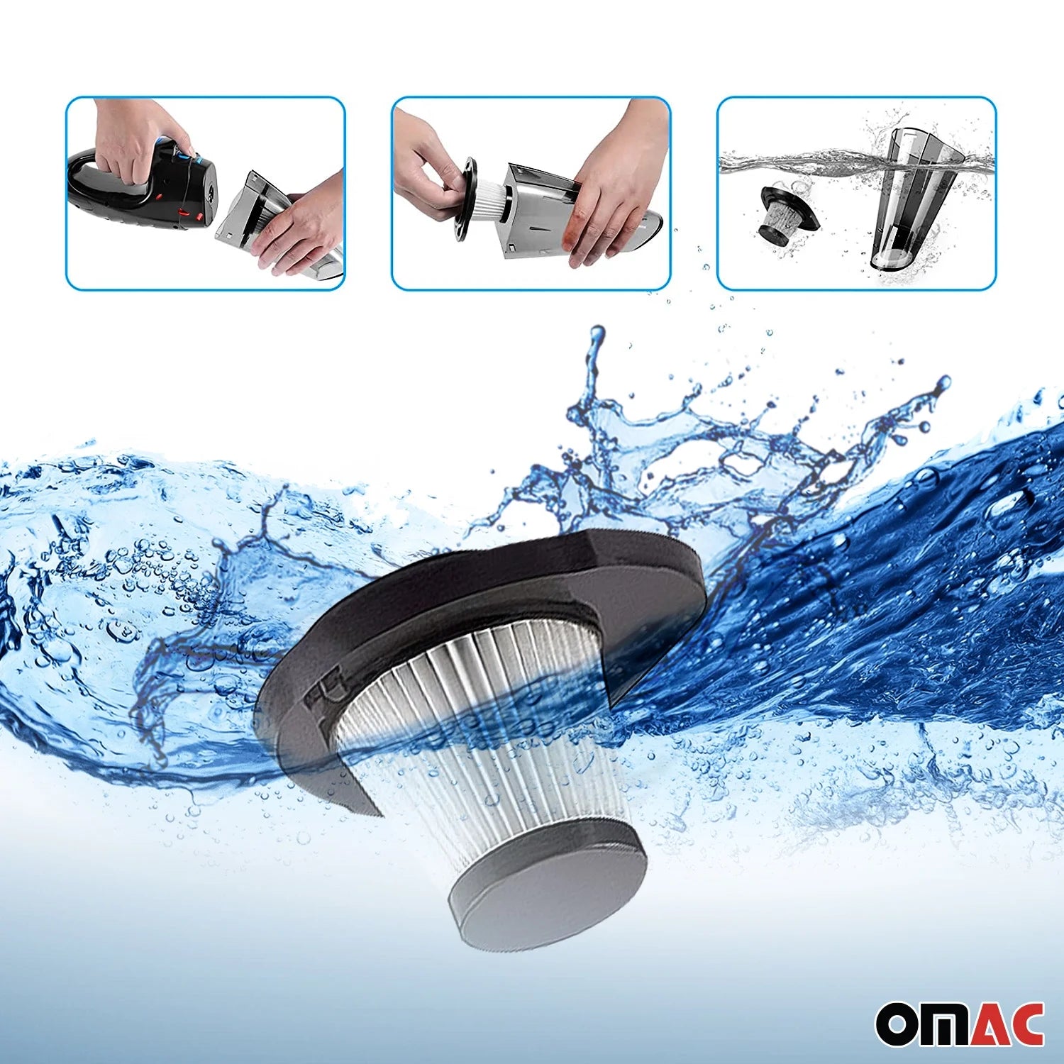 OMAC Handheld Car Vacuum Cleaner, Portable, Mini,12V High Power, 15 Ft Cord, Black