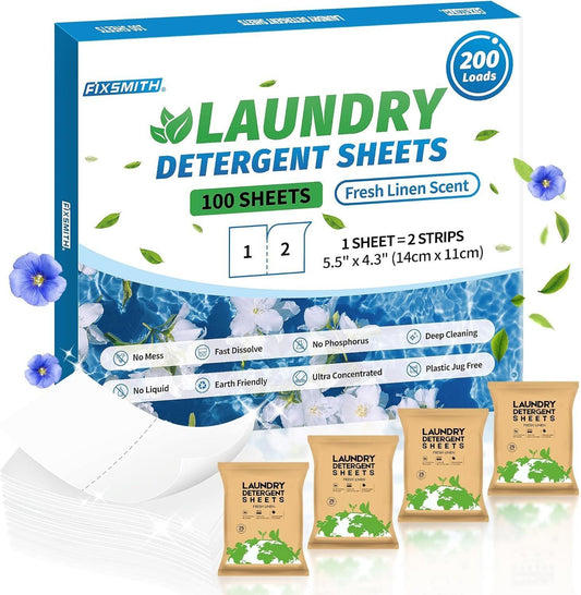 Laundry Detergent Sheets, 200 Loads Fresh Linen Scent Laundry Soap Washing No