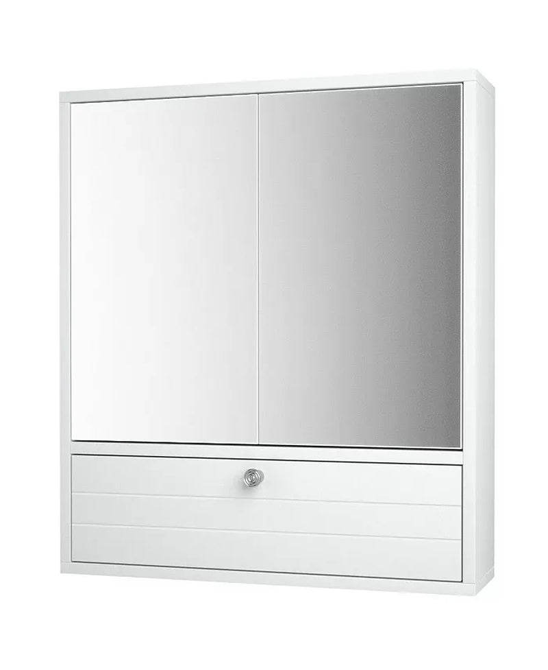 Double Door Wall-Mounted Bathroom Mirrored Medicine Cabinet-White