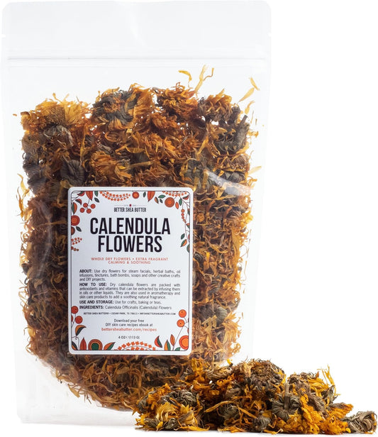Dried Calendula Flowers - Edible Dried Marigold Flowers for Soap Making, Calendula Tea, Herb Infusions and Tinctures - Dried Flowers for Bath Salts - Calendula Officinalis 4 Oz