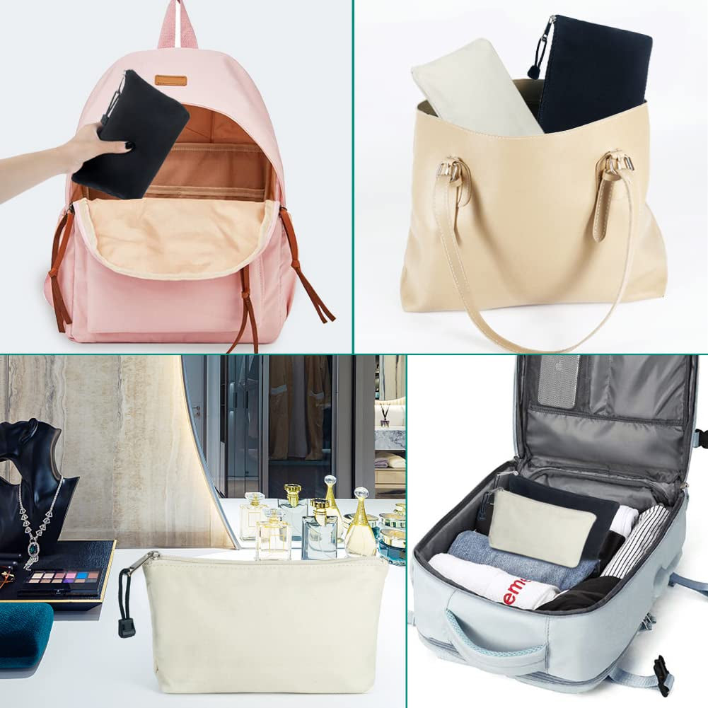 Canvas Makeup Bag, 2Pcs Cosmetic Zipper Pouches Travel Organizer Case for Brush Purse Diaper Bag Tote Bag