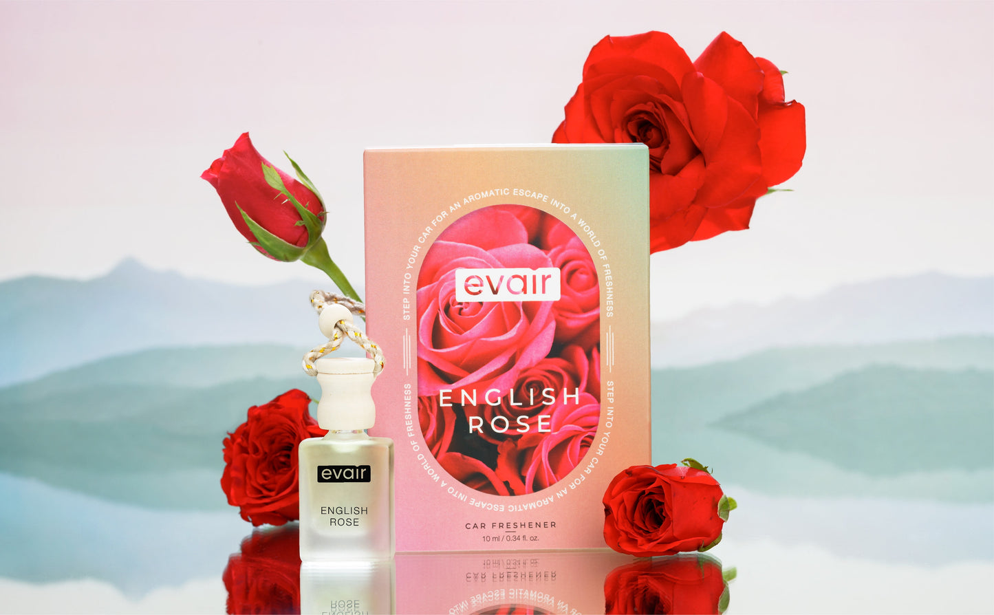 English Rose Car Freshener, Hanging Car Diffuser with Essential Oils, Pack of 1