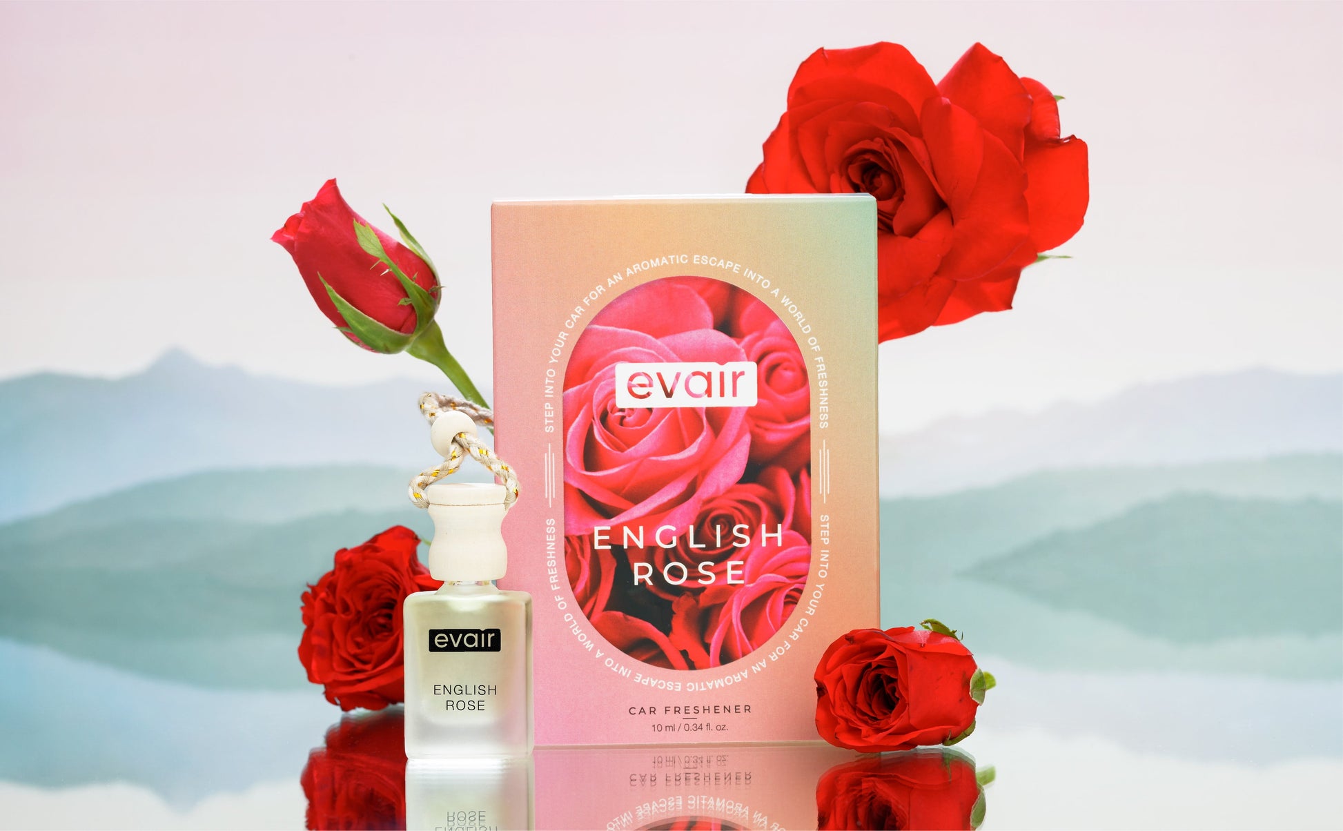 English Rose Car Freshener, Hanging Car Diffuser with Essential Oils, Pack of 1