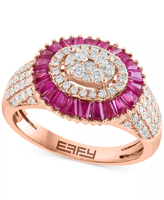 EFFYÂ® Ruby (1-5/8 Ct. T.W.) & Diamond (5/8 Ct. T.W.) Baguette Cluster Ring in 14K Rose Gold